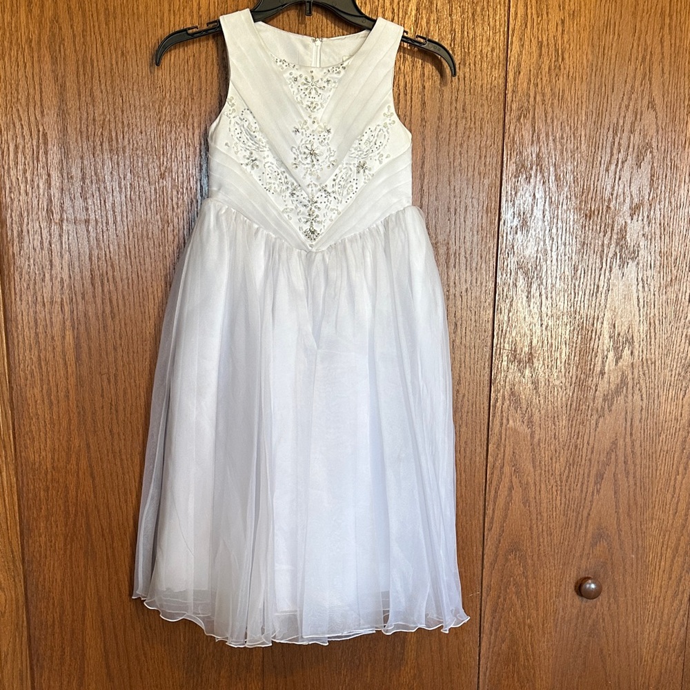 Rare Editions White Embellished Tulle Formal Dress for Girls